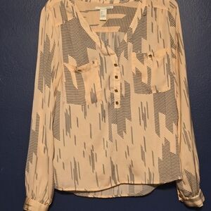 Forever 21 Beige and Black Geometric Blouse